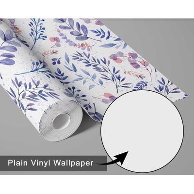 Papel de Parede Vinílico Autoadesivo Botânico Azul com Folhas Aquareladas, Decoração DIY Fácil para Quarto e Sala - S4Sassy 63,5 cm (L) × 304,8 cm (C) / Azul - Vinil Liso