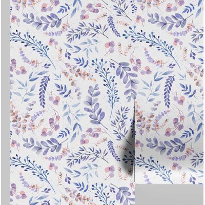 Papel de Parede Vinílico Autoadesivo Botânico Azul com Folhas Aquareladas, Decoração DIY Fácil para Quarto e Sala - S4Sassy 63,5 cm (L) × 304,8 cm (C) / Azul - Vinil Liso