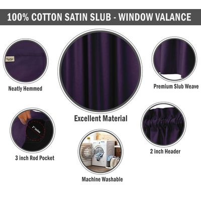 Bandô Decorativo de Algodão Liso com Passante para Varão, Meia Cortina para Janela de Cozinha - Vargottam 45,7 Cm (L) × 142,2 Cm (C) – 1 Painel / Roxo