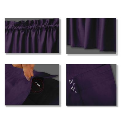 Bandô Decorativo de Algodão Liso com Passante para Varão, Meia Cortina para Janela de Cozinha - Vargottam 45,7 Cm (L) × 142,2 Cm (C) – 1 Painel / Roxo