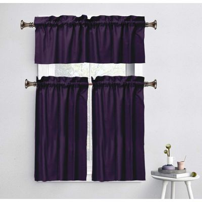 Bandô Decorativo de Algodão Liso com Passante para Varão, Meia Cortina para Janela de Cozinha - Vargottam 45,7 Cm (L) × 142,2 Cm (C) – 1 Painel / Roxo