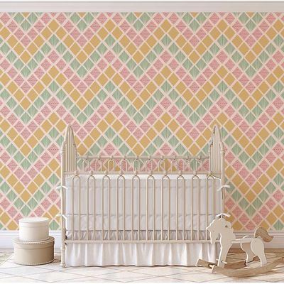 Papel de Parede Vinílico Autoadesivo, Estampa Geométrica Retrô Diamante Verde, Impermeável e Removível para Quartos e Salas - S4Sassy 63,5 cm (L) × 914,4 cm (C) / Verde - Vinil Liso