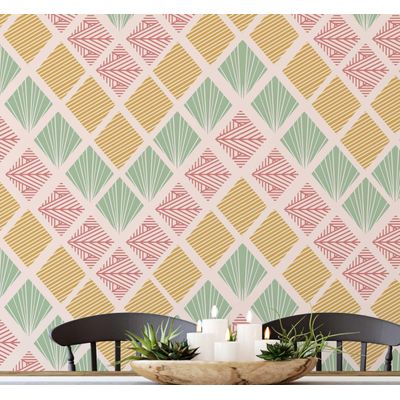 Papel de Parede Vinílico Autoadesivo, Estampa Geométrica Retrô Diamante Verde, Impermeável e Removível para Quartos e Salas - S4Sassy 63,5 cm (L) × 914,4 cm (C) / Verde - Vinil Liso