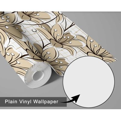 Papel de Parede Vinílico Autoadesivo Removível Inspirado na Natureza, À Prova d'Água, Mosaico Abstrato de Lírio, Bege - S4Sassy 63,5 cm (L) × 304,8 cm (C) / Bege - Vinil Liso