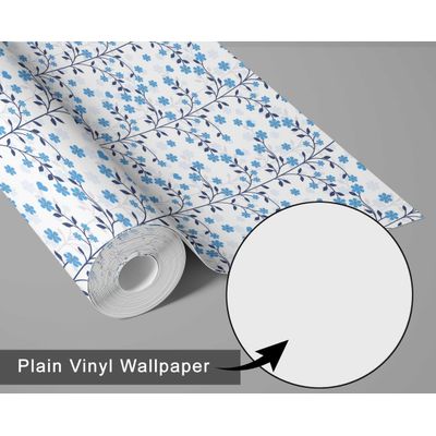 Papel de Parede Vinílico Autoadesivo Mini Trepadeira Floral Azul - Decoração DIY Fácil para Quarto, Sala e Armários - S4Sassy 63,5 cm (L) × 152,4 cm (C) / Azul - Vinil Liso