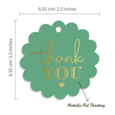 Tags Pendentes 'Thank You' Para Garrafas de Lembrancinha do Chá de Noiva, com Acabamento Metalizado - Inkdotpot 100 Etiquetas Metalizadas / Verde - Prata