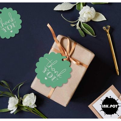 Tags Pendentes 'Thank You' Para Garrafas de Lembrancinha do Chá de Noiva, com Acabamento Metalizado - Inkdotpot 100 Etiquetas Metalizadas / Verde - Prata