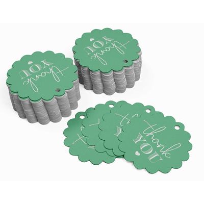Tags Pendentes 'Thank You' Para Garrafas de Lembrancinha do Chá de Noiva, com Acabamento Metalizado - Inkdotpot 100 Etiquetas Metalizadas / Verde - Prata