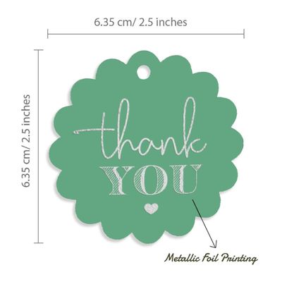 Tags Pendentes 'Thank You' Para Garrafas de Lembrancinha do Chá de Noiva, com Acabamento Metalizado - Inkdotpot 100 Etiquetas Metalizadas / Verde - Prata