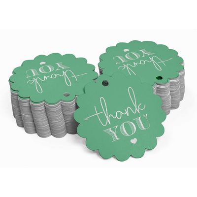 Tags Pendentes 'Thank You' Para Garrafas de Lembrancinha do Chá de Noiva, com Acabamento Metalizado - Inkdotpot 100 Etiquetas Metalizadas / Verde - Prata