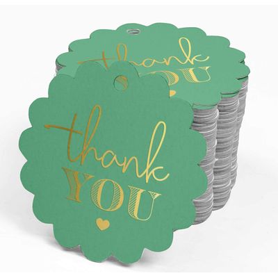 Tags Pendentes 'Thank You' Para Garrafas de Lembrancinha do Chá de Noiva, com Acabamento Metalizado - Inkdotpot 100 Etiquetas Metalizadas / Verde - Prata