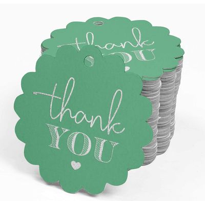 Tags Pendentes 'Thank You' Para Garrafas de Lembrancinha do Chá de Noiva, com Acabamento Metalizado - Inkdotpot 100 Etiquetas Metalizadas / Verde - Prata