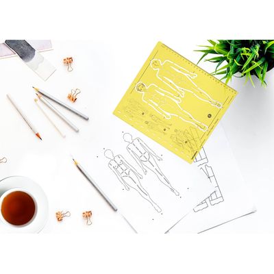 Estêncil de Figura Humana, Moldes Femininos Frente e Costas, Ferramenta Profissional para Ilustração e Esboço de Moda - Traceease Amarelo