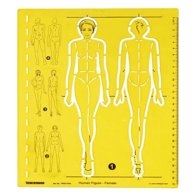 Estêncil de Figura Humana, Moldes Femininos Frente e Costas, Ferramenta Profissional para Ilustração e Esboço de Moda - Traceease Amarelo