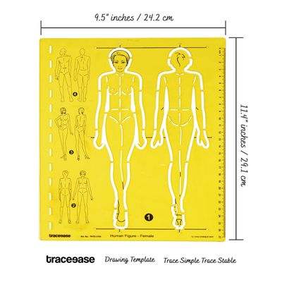 Estêncil de Figura Humana, Moldes Femininos Frente e Costas, Ferramenta Profissional para Ilustração e Esboço de Moda - Traceease Amarelo