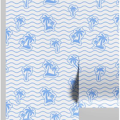 Papel de Parede Vinílico Autoadesivo Removível Estampa Ilha de Palmeiras Amarela para Banheiro, Lavanderia e Closet - S4Sassy 63,5 cm (L) × 152,4 cm (C) / Amarelo - Vinil Liso