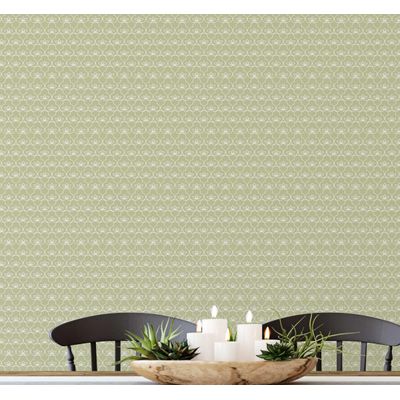 Papel de Parede Mini Lótus Estilo Asiático, Auto-Adesivo, Decoração DIY Fácil para Quarto e Sala, Verde - S4Sassy 63,5 cm (L) × 304,8 cm (C) / Verde - Vinil Liso
