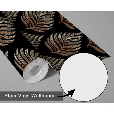 Papel de Parede Autoadesivo Padrão Samambaia, Vinílico Impermeável, Preto, Removível, Ideal para Quarto e Sala de Jantar - S4Sassy 63,5 cm (L) × 609,6 cm (C) / Preto - Vinil Texturizado