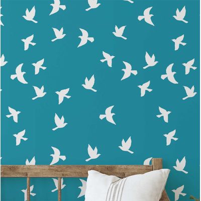 Papel de Parede Pássaros em Voo Azul, Vinil Autoadesivo, Adesivo Decorativo, Fácil Aplicação para Quarto, Sala e Ambientes - S4Sassy 63,5 cm (L) × 152,4 cm (C) / Azul - Vinil Texturizado