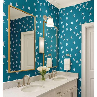 Papel de Parede Pássaros em Voo Azul, Vinil Autoadesivo, Adesivo Decorativo, Fácil Aplicação para Quarto, Sala e Ambientes - S4Sassy 63,5 cm (L) × 152,4 cm (C) / Azul - Vinil Texturizado