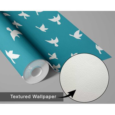 Papel de Parede Pássaros em Voo Azul, Vinil Autoadesivo, Adesivo Decorativo, Fácil Aplicação para Quarto, Sala e Ambientes - S4Sassy 63,5 cm (L) × 152,4 cm (C) / Azul - Vinil Texturizado