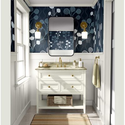 Papel de Parede Autoadesivo Vinil Removível Azul Estampa Floral de Botões, Parede de Destaque para Entrada e Escritório, Solução - S4sassy 63,5 cm (L) × 609,6 cm (C) / Azul - Vinil Texturizado