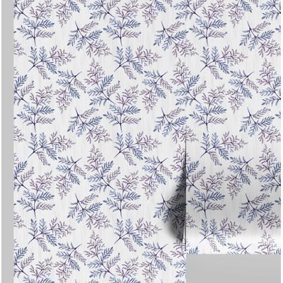 Papel de Parede Autoadesivo Vinílico Estampa Samambaia Botânica Azul Removível para Parede de Entrada, Solução Fácil de Decoração - S4sassy 63,5 cm (L) × 609,6 cm (C) / Azul - Vinil Liso