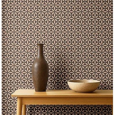 Papel de Parede Autoadesivo Flor da Vida, Contact Vinil Impermeável, Marrom, Removível, Ideal para Inquilinos, Quarto e Sala - S4Sassy 63,5 cm (L) × 304,8 cm (C) / Marrom - Vinil Texturizado