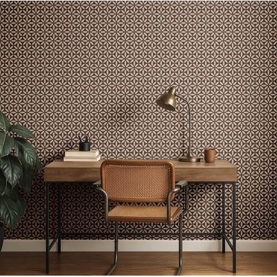Papel de Parede Autoadesivo Flor da Vida, Contact Vinil Impermeável, Marrom, Removível, Ideal para Inquilinos, Quarto e Sala - S4Sassy 63,5 cm (L) × 304,8 cm (C) / Marrom - Vinil Texturizado