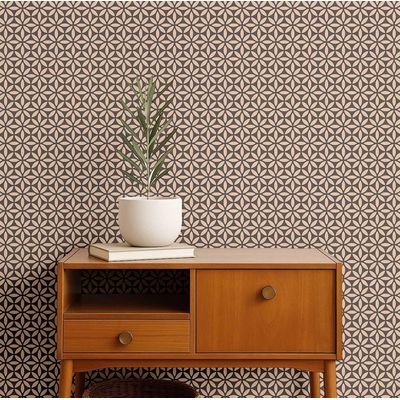 Papel de Parede Autoadesivo Flor da Vida, Contact Vinil Impermeável, Marrom, Removível, Ideal para Inquilinos, Quarto e Sala - S4Sassy 63,5 cm (L) × 304,8 cm (C) / Marrom - Vinil Texturizado