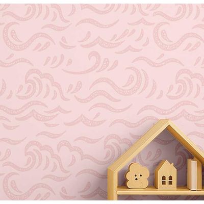 Papel de Parede Autoadesivo, Ondas Oceânicas, Contact Vinílico Impermeável Rosa, Removível Quarto/Bebê/Sala de Brincar - S4Sassy 63,5 cm (L) × 304,8 cm (C) / Rosa - Vinil Liso