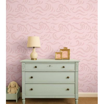 Papel de Parede Autoadesivo, Ondas Oceânicas, Contact Vinílico Impermeável Rosa, Removível Quarto/Bebê/Sala de Brincar - S4Sassy 63,5 cm (L) × 304,8 cm (C) / Rosa - Vinil Liso