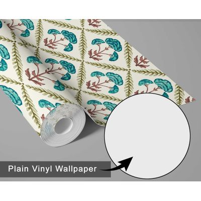 Papel de Parede Vinílico Autoadesivo Padrão Floral em Diamante, Estilo Asiático, Fácil para Quarto e Salas - Verde - S4Sassy 63,5 cm (L) × 609,6 cm (C) / Verde - Vinil Liso