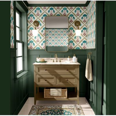 Papel de Parede Vinílico Autoadesivo Padrão Floral em Diamante, Estilo Asiático, Fácil para Quarto e Salas - Verde - S4Sassy 63,5 cm (L) × 609,6 cm (C) / Verde - Vinil Liso