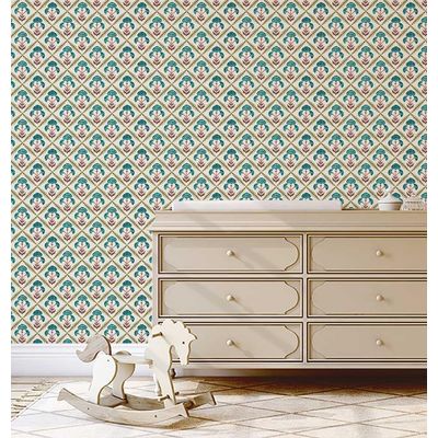 Papel de Parede Vinílico Autoadesivo Padrão Floral em Diamante, Estilo Asiático, Fácil para Quarto e Salas - Verde - S4Sassy 63,5 cm (L) × 609,6 cm (C) / Verde - Vinil Liso