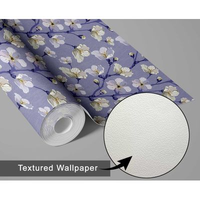 Papel de Parede Autoadesivo Peel-and-Stick, Estampa Blossom Bloom - Mural Estilo Asiático para Banheiro, Lavanderia e Closet Roxo - S4Sassy 63,5 cm (L) × 152,4 cm (C) / Roxo - Vinil Texturizado