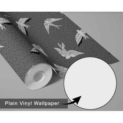 Papel de Parede Autoadesivo Pássaros Voando com Pontos, Vinil Cinza Removível para Parede de Entrada, Decoração Fácil - S4sassy 63,5 cm (L) × 152,4 cm (C) / Cinza - Vinil Liso