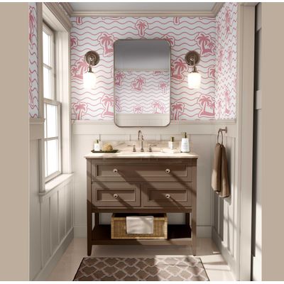 Papel de Parede Vinílico Autoadesivo Removível Estampa Ilha com Palmeiras Azul para Banheiro, Lavanderia, Closet - S4Sassy 63,5 cm (L) × 914,4 cm (C) / Azul - Vinil Liso