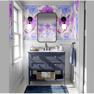 Papel de Parede Aquarela Buquê de Rosas, Roxo, Vinil Autoadesivo, Revestimento Decorativo, Fácil Instalação DIY para Quarto, Sala - S4Sassy 63,5 cm (L) × 304,8 cm (C) / Roxo - Vinil Texturizado