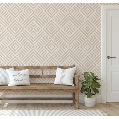 Papel Contact Autoadesivo Geométrico de Losangos Bege, Vinílico Removível para Parede de Entrada, Solução Fácil de Decoração - S4sassy 63,5 cm (L) × 609,6 cm (C) / Bege - Vinil Liso