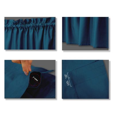 Bandô de Algodão Liso Decorativo com Passante para Varão, Meia Cortina para Janela de Cozinha - Vargottam 45,7 Cm (L) × 142,2 Cm (C) – 1 Painel / Azul