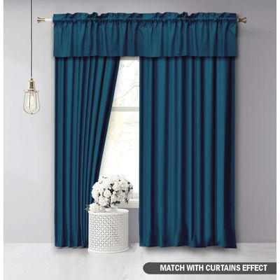 Bandô de Algodão Liso Decorativo com Passante para Varão, Meia Cortina para Janela de Cozinha - Vargottam 45,7 Cm (L) × 142,2 Cm (C) – 1 Painel / Azul