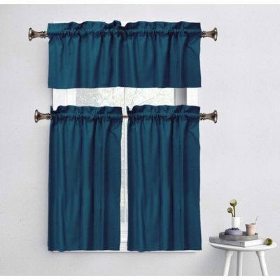 Bandô de Algodão Liso Decorativo com Passante para Varão, Meia Cortina para Janela de Cozinha - Vargottam 45,7 Cm (L) × 142,2 Cm (C) – 1 Painel / Azul