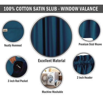 Bandô de Algodão Liso Decorativo com Passante para Varão, Meia Cortina para Janela de Cozinha - Vargottam 45,7 Cm (L) × 142,2 Cm (C) – 1 Painel / Azul