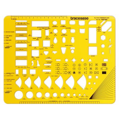 Gabarito Arquitetônico Traceease para Interiores (Cozinha e Banheiro), Estêncil Plástico Medidor, 24,7 cm x 20,3 cm - IBA Crafts Amarelo