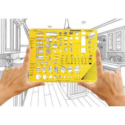 Gabarito Arquitetônico Traceease para Interiores (Cozinha e Banheiro), Estêncil Plástico Medidor, 24,7 cm x 20,3 cm - IBA Crafts Amarelo