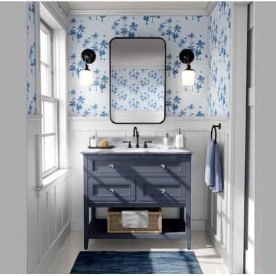 Papel de Parede Mini Ilha de Palmeiras Azul Vinílico Autoadesivo, Decoração DIY Fácil para Quarto, Sala, Armários - S4Sassy 63,5 cm (L) × 152,4 cm (C) / Azul - Vinil Texturizado