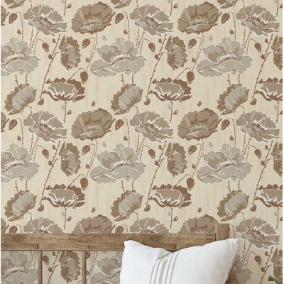Papel de Parede Flores em Flor Bege Vinílico Autoadesivo, Decorativo, Fácil Aplicação para Quarto, Sala e Ambientes - S4Sassy 63,5 cm (L) × 609,6 cm (C) / Bege - Vinil Liso