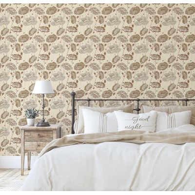 Papel de Parede Flores em Flor Bege Vinílico Autoadesivo, Decorativo, Fácil Aplicação para Quarto, Sala e Ambientes - S4Sassy 63,5 cm (L) × 609,6 cm (C) / Bege - Vinil Liso