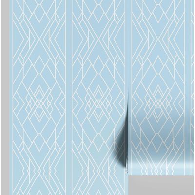 Papel de Parede Autoadesivo Estampa Art Déco Linear à Prova d'água, Azul, Removível, Ideal para Inquilinos, Quarto e Sala - S4sassy 63,5 cm (L) × 152,4 cm (C) / Azul - Vinil Texturizado